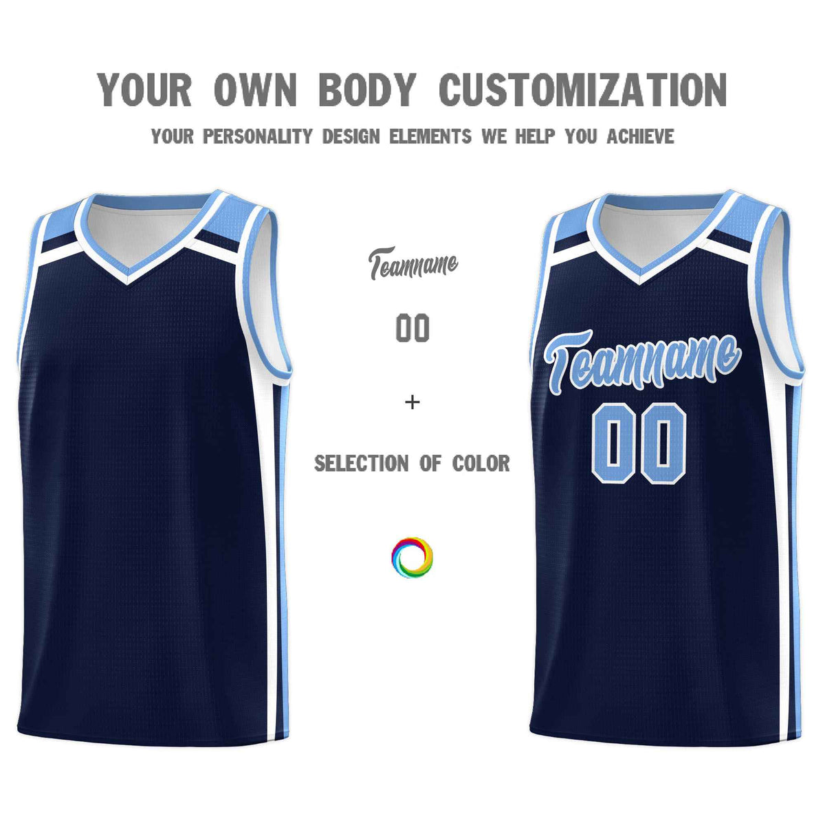 Custom Navy Light Blue White Trendy Color Charge Series Sports Uniform Basketball Jersey