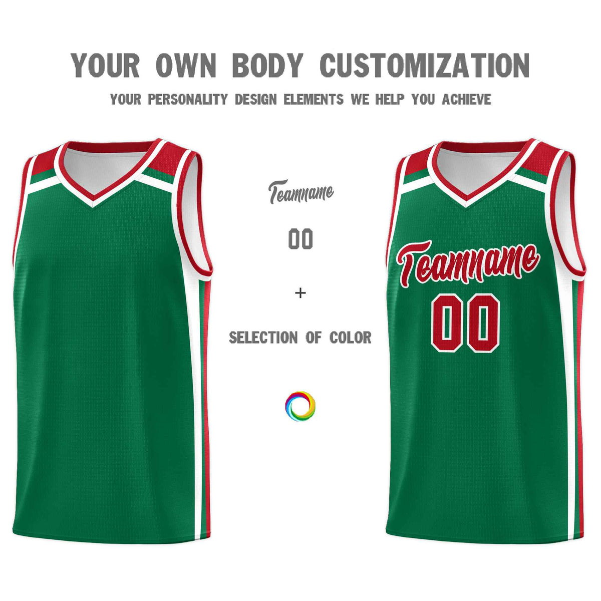 Custom Kelly Green Red White Trendy Color Charge Series Sports Uniform Basketball Jersey