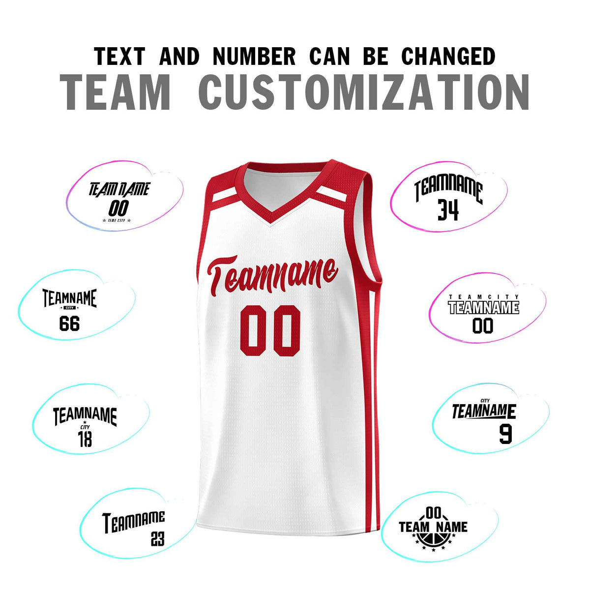Custom White Red  Trendy Color Charge Series Sports Uniform Basketball Jersey