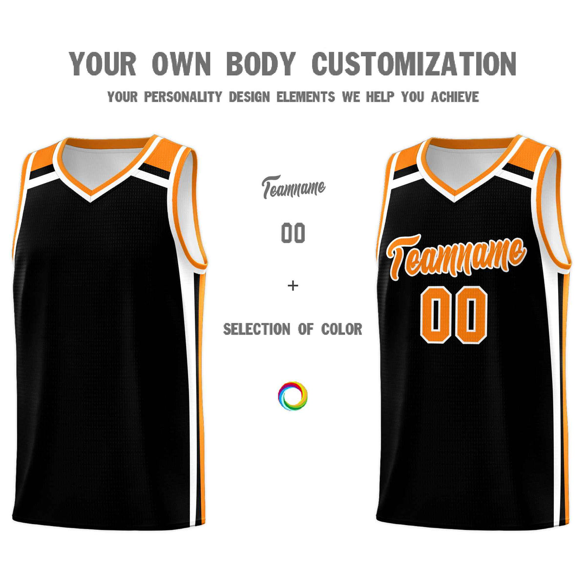 Custom Black Orange White Trendy Color Charge Series Sports Uniform Basketball Jersey