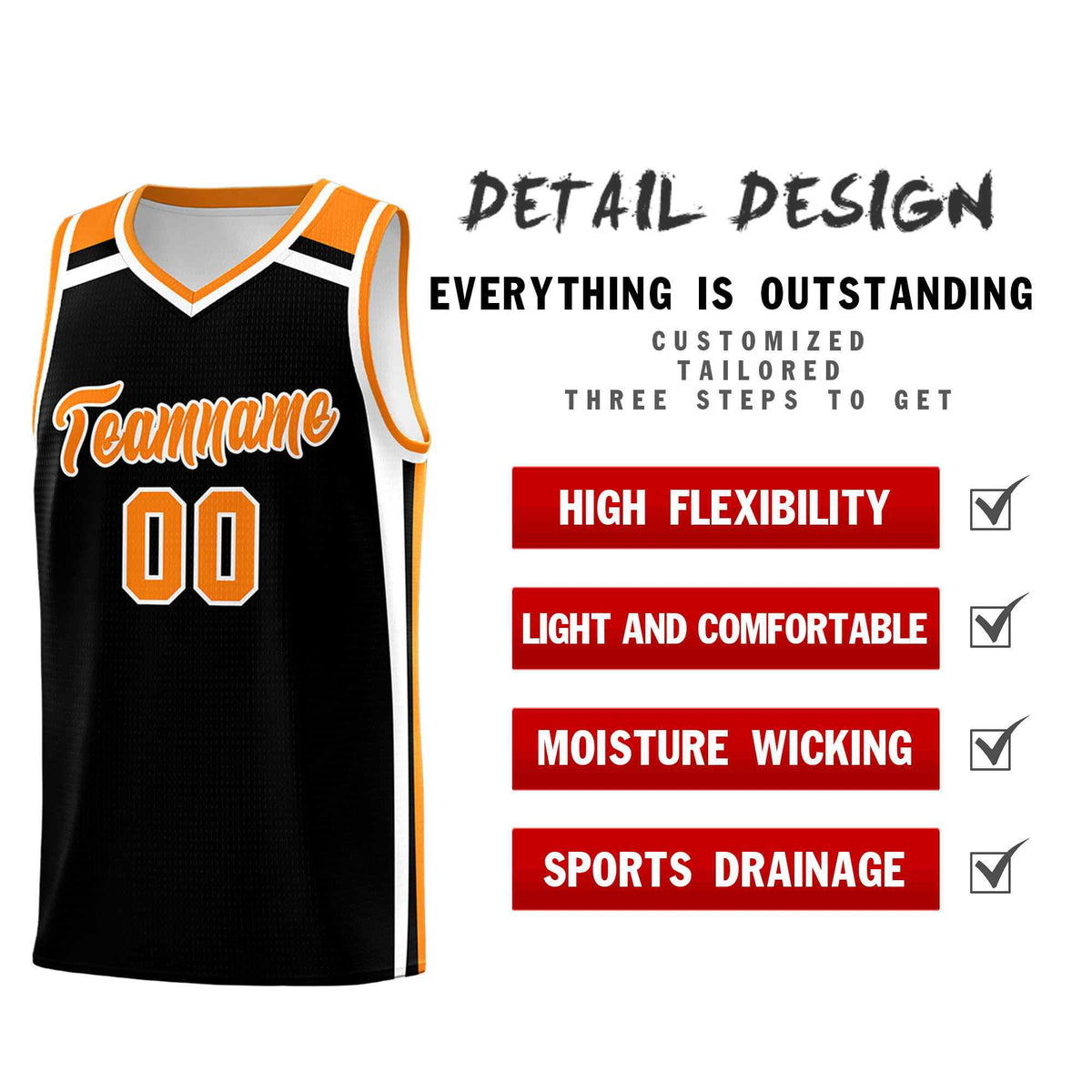 Custom Black Orange White Trendy Color Charge Series Sports Uniform Basketball Jersey