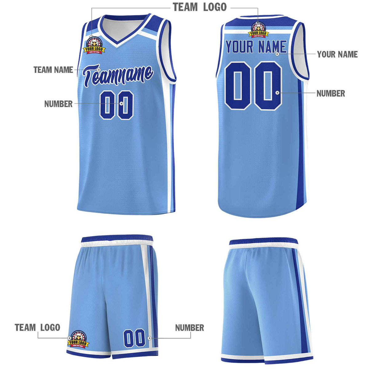 Custom Light Blue Royal Blue White Trendy Color Charge Series Sports Uniform Basketball Jersey