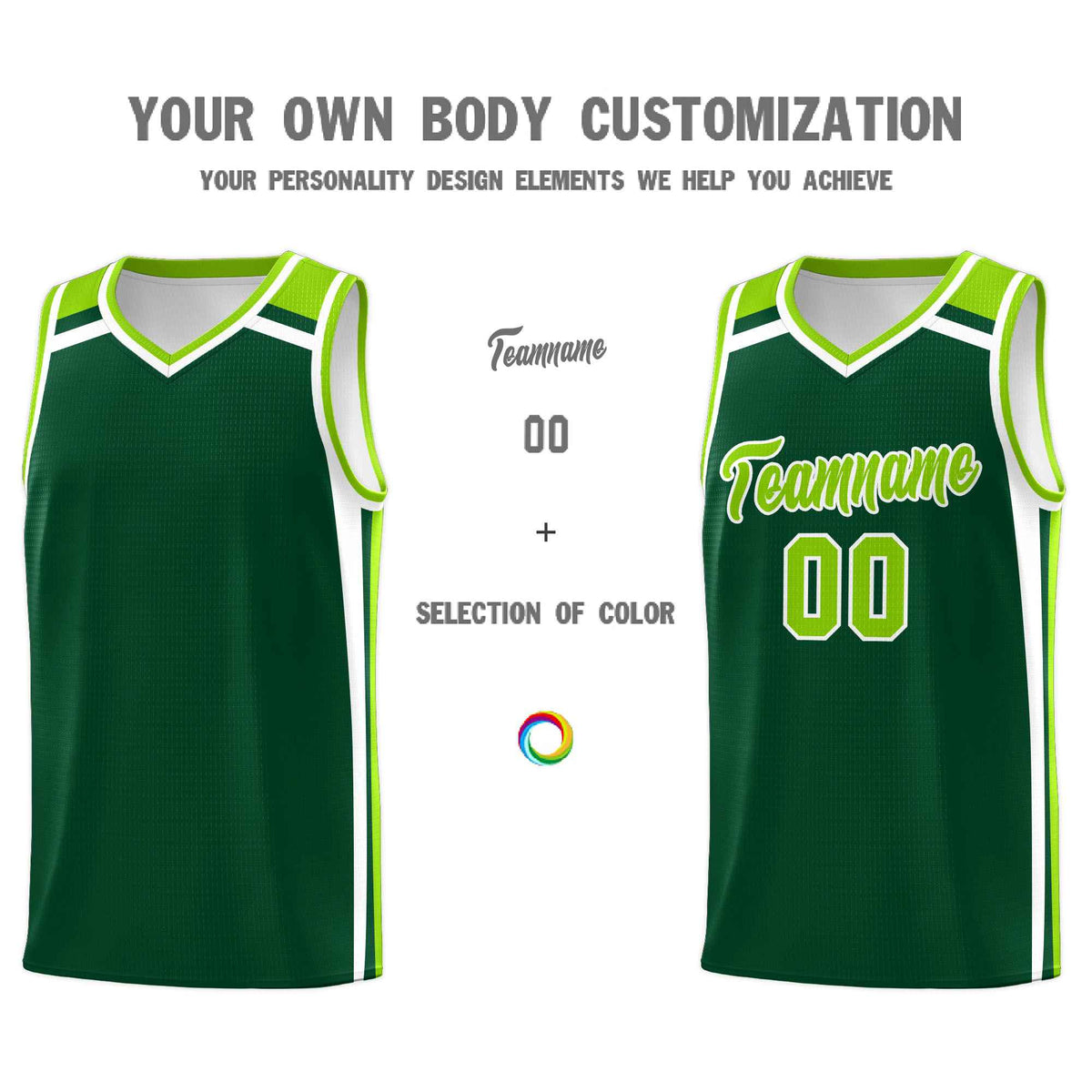 Custom Dark Green White Neon Green Trendy Color Charge Series Sports Uniform Basketball Jersey