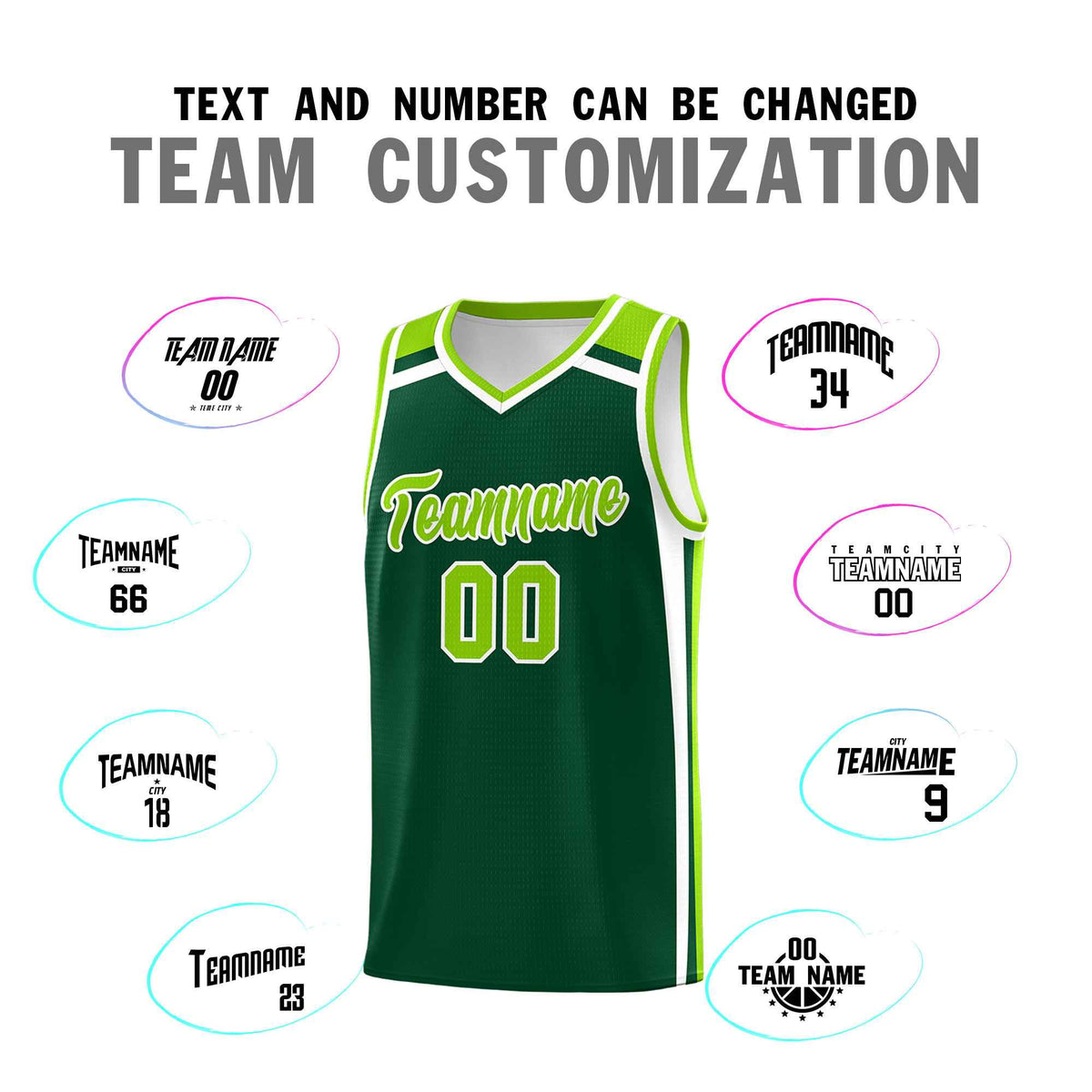 Custom Dark Green White Neon Green Trendy Color Charge Series Sports Uniform Basketball Jersey