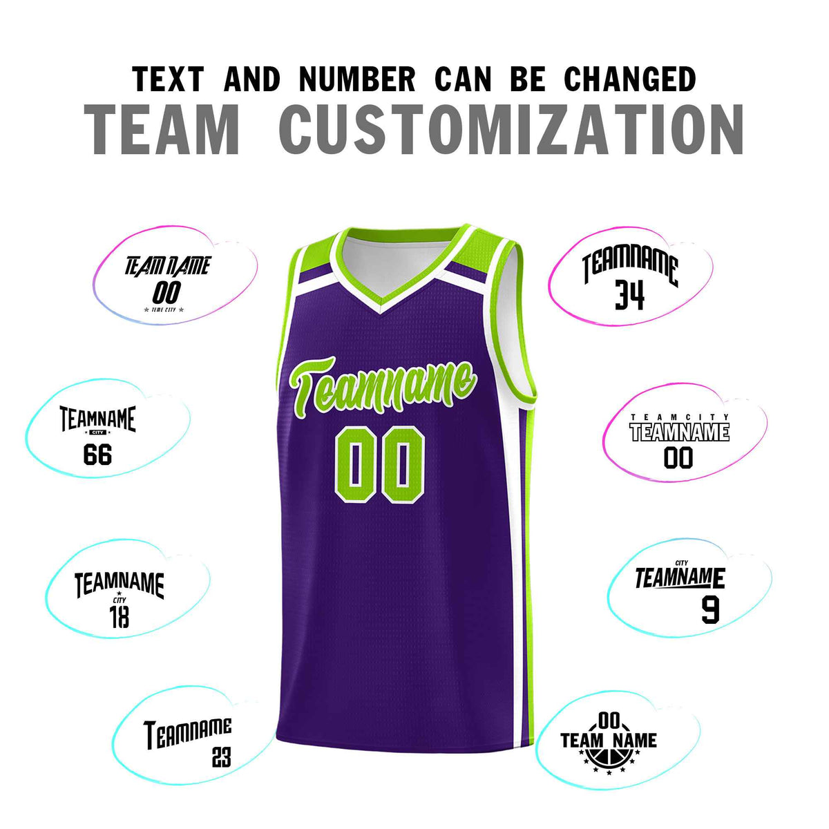 Custom Purple Neon Green White Trendy Color Charge Series Sports Uniform Basketball Jersey