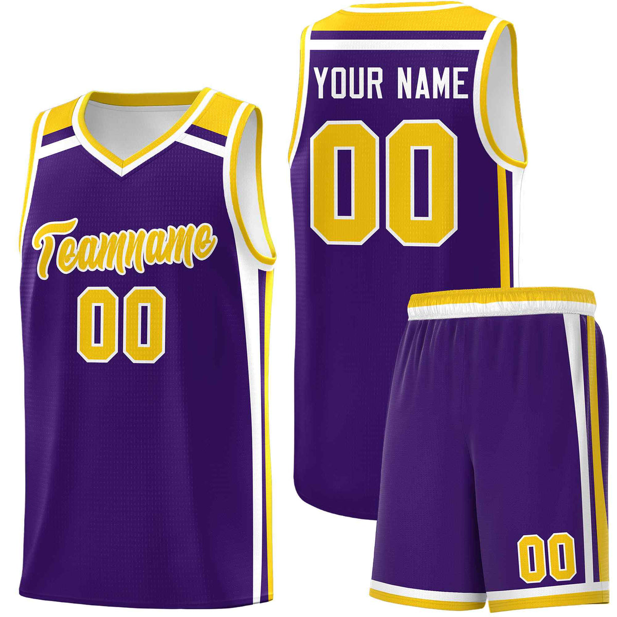 Custom Purple Gold White Trendy Color Charge Series Sports Uniform Basketball Jersey