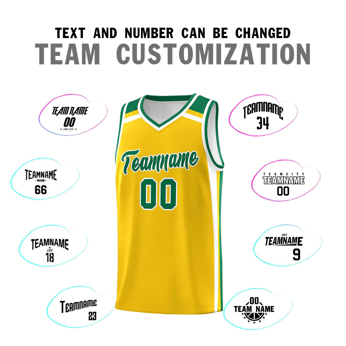 Custom Gold Kelly Green White Trendy Color Charge Series Sports Uniform Basketball Jersey