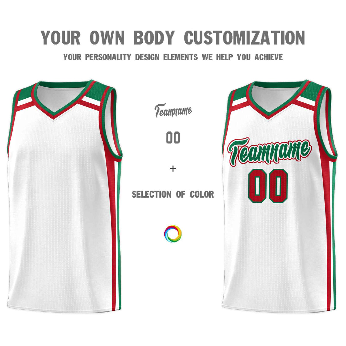 Custom White Kelly Green Red Trendy Color Charge Series Sports Uniform Basketball Jersey