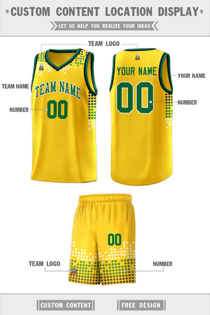 Custom Yellow Square Grid Graffiti Pattern Sports Uniform Basketball Jersey