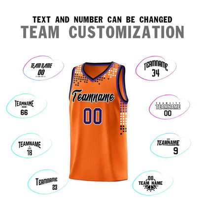 Custom Orange Square Grid Graffiti Pattern Sports Uniform Basketball Jersey