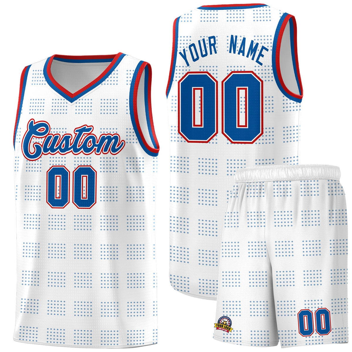 Custom White Royal Trailblazer Dot Pattern Sports Uniform Basketball Jersey