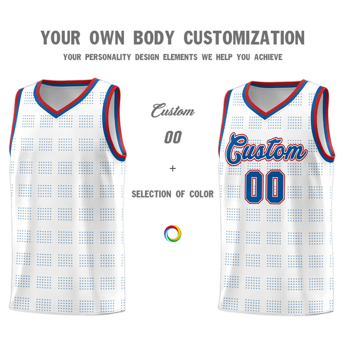 Custom White Royal Trailblazer Dot Pattern Sports Uniform Basketball Jersey
