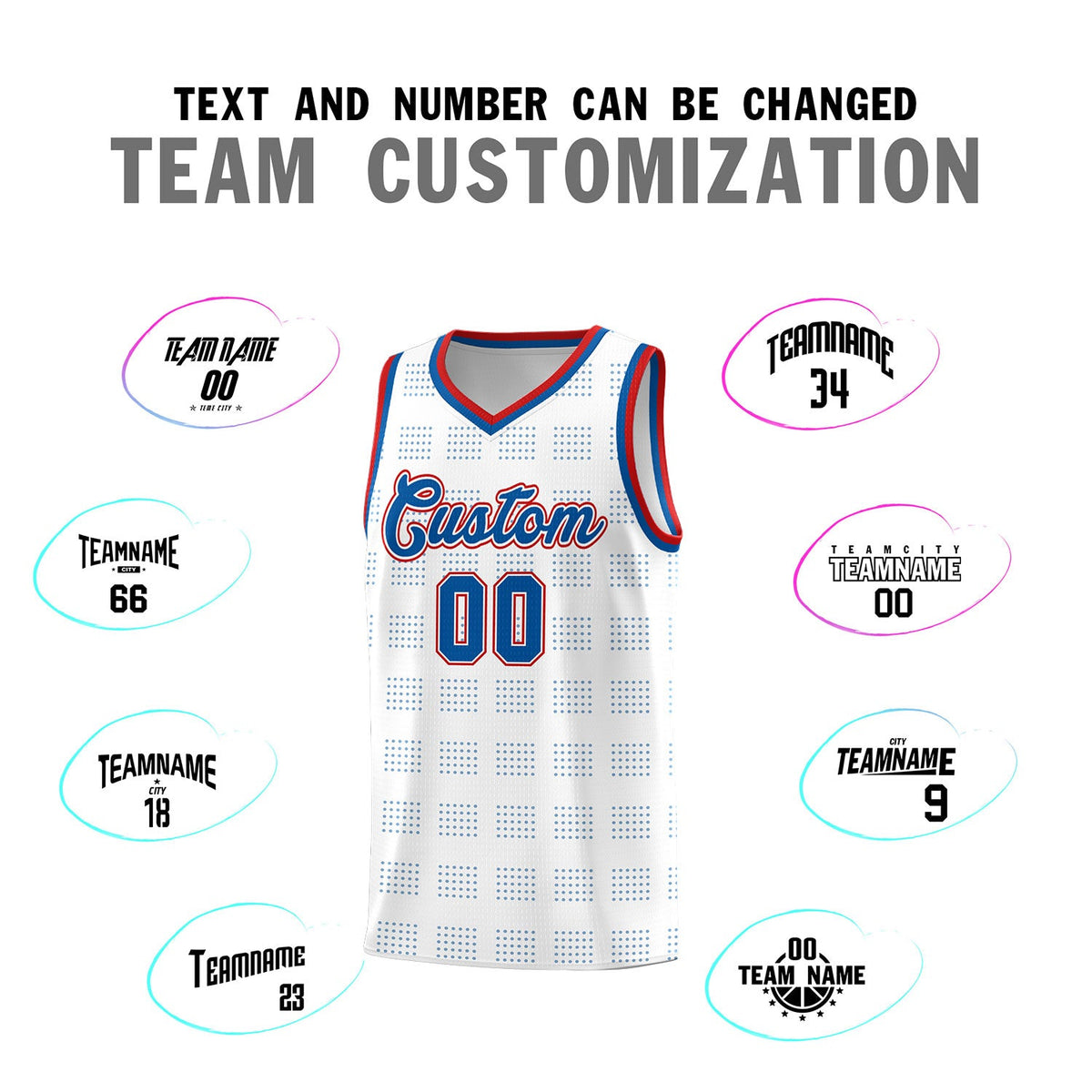 Custom White Royal Trailblazer Dot Pattern Sports Uniform Basketball Jersey