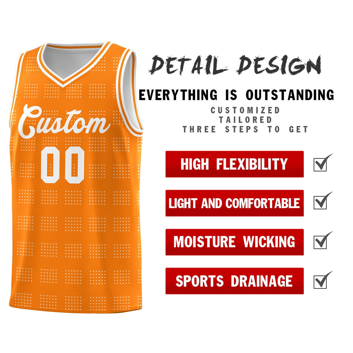 Custom Orange White Trailblazer Dot Pattern Sports Uniform Basketball Jersey