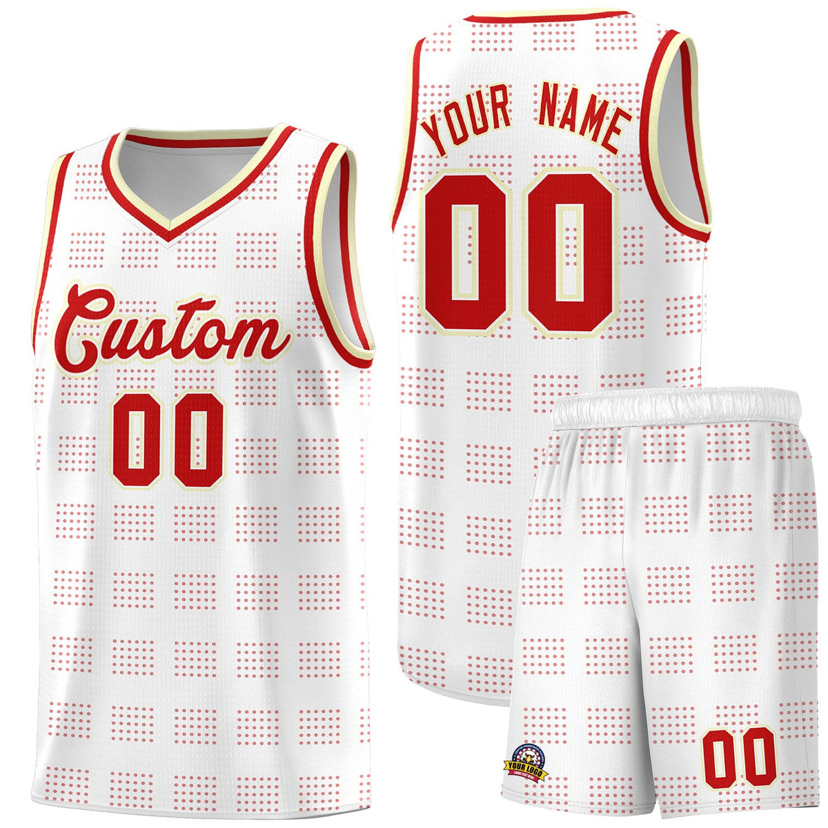 Custom White Red Trailblazer Dot Pattern Sports Uniform Basketball Jersey