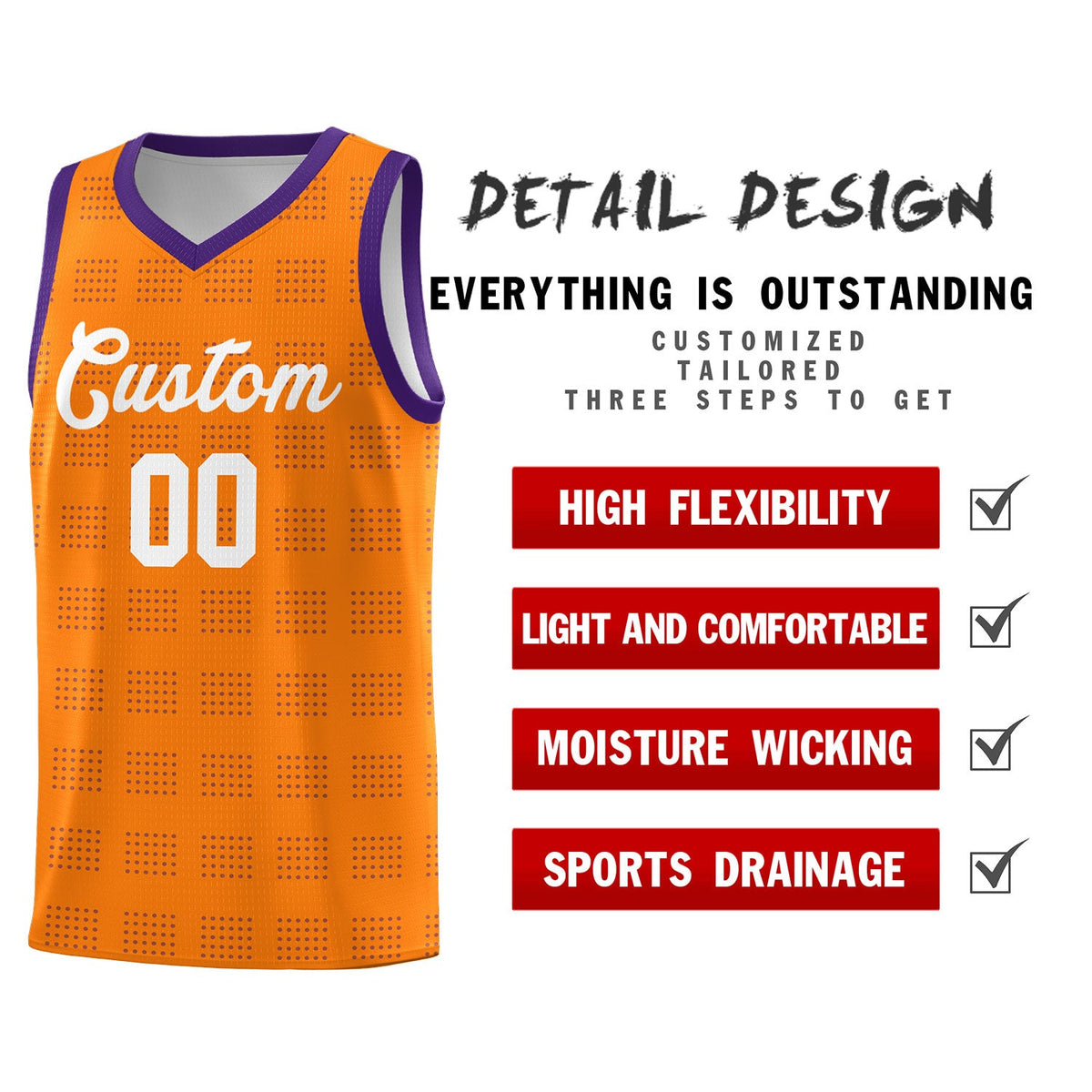 Custom Orange Purple Trailblazer Dot Pattern Sports Uniform Basketball Jersey