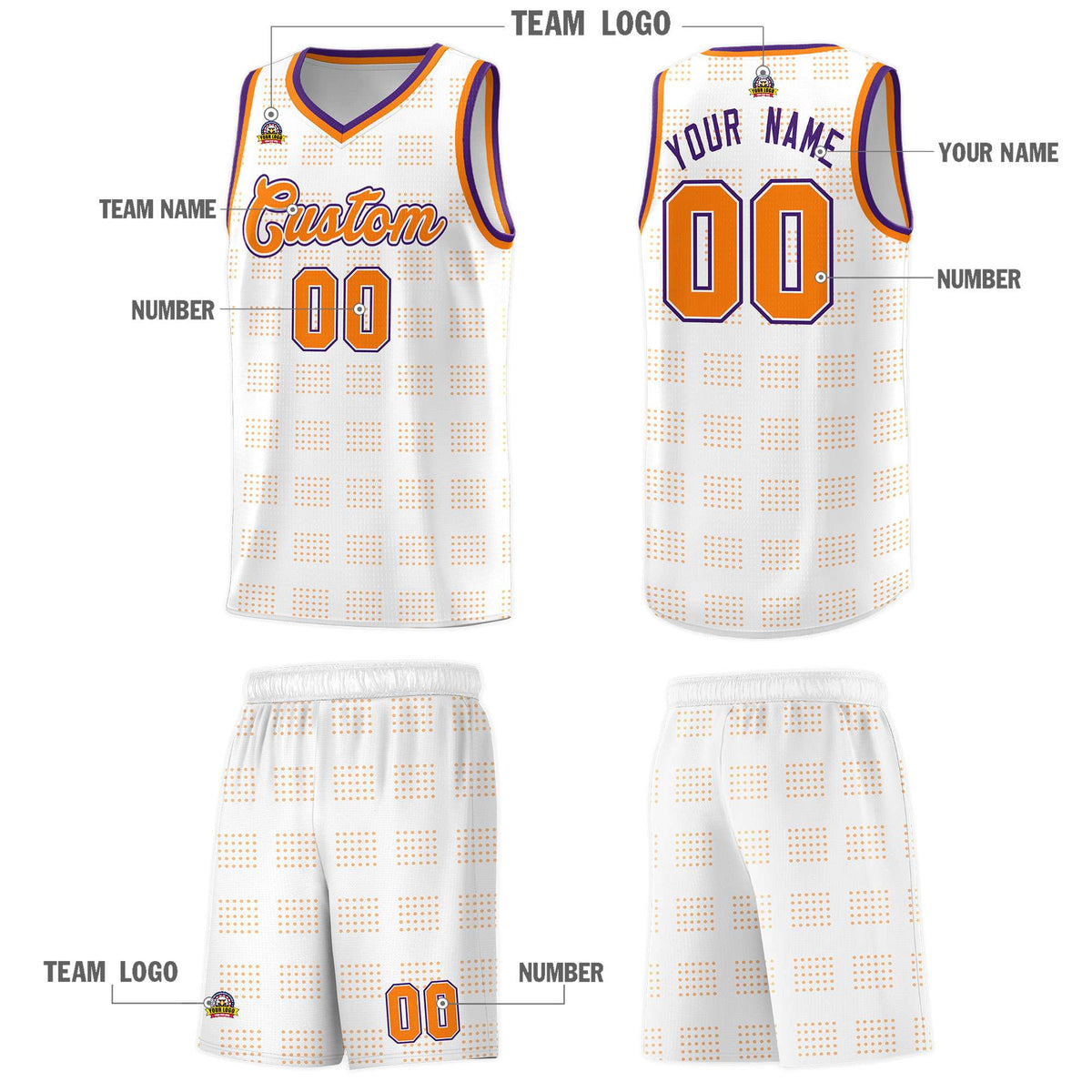 Custom White Orange Trailblazer Dot Pattern Sports Uniform Basketball Jersey