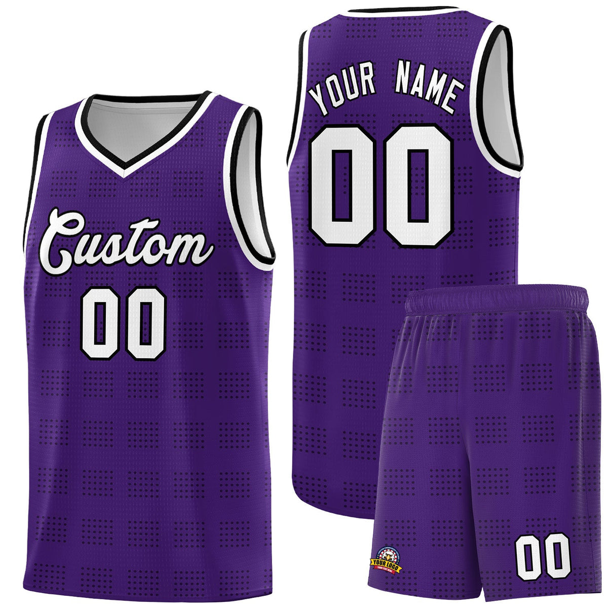 Custom Purple Black Trailblazer Dot Pattern Sports Uniform Basketball Jersey