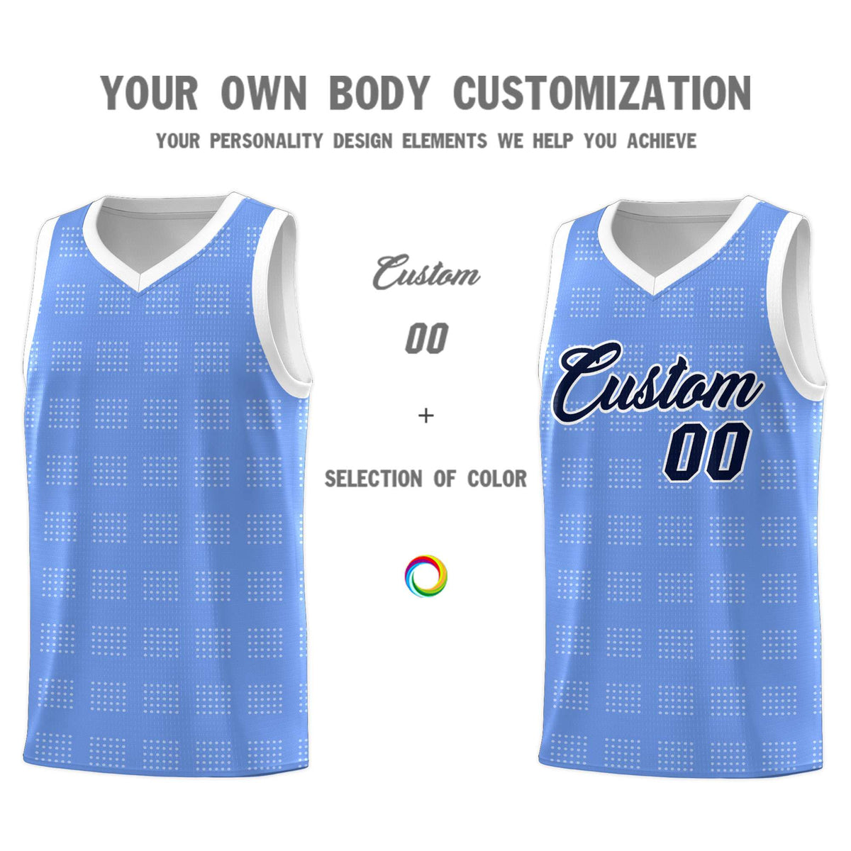 Custom Light Blue White Trailblazer Dot Pattern Sports Uniform Basketball Jersey
