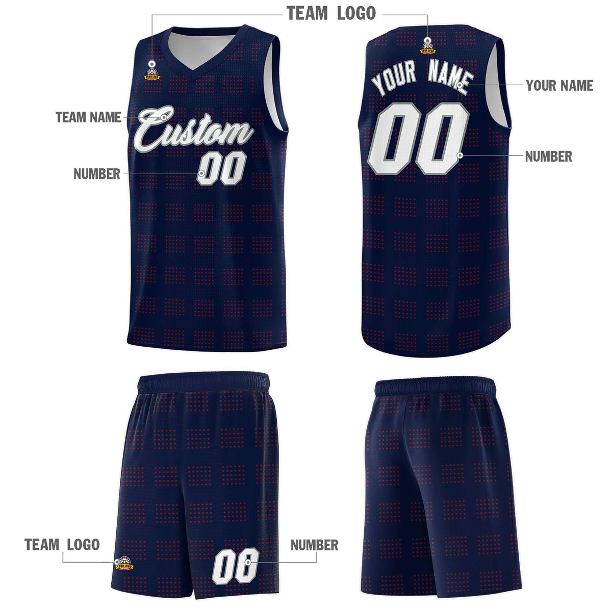 Custom Navy Red Trailblazer Dot Pattern Sports Uniform Basketball Jersey