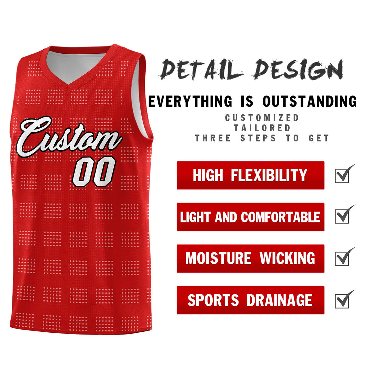 Custom Red White Trailblazer Dot Pattern Sports Uniform Basketball Jersey