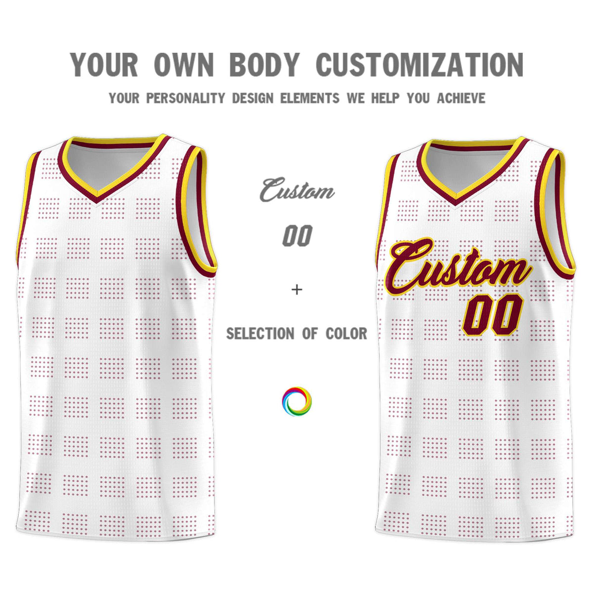 Custom White Crimson Trailblazer Dot Pattern Sports Uniform Basketball Jersey