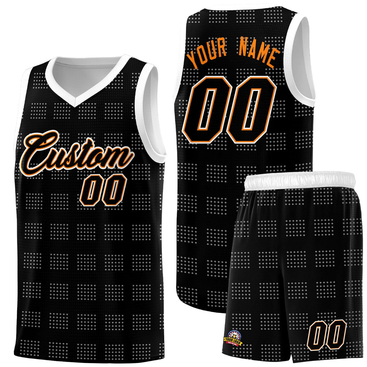 Custom Black White Trailblazer Dot Pattern Sports Uniform Basketball Jersey