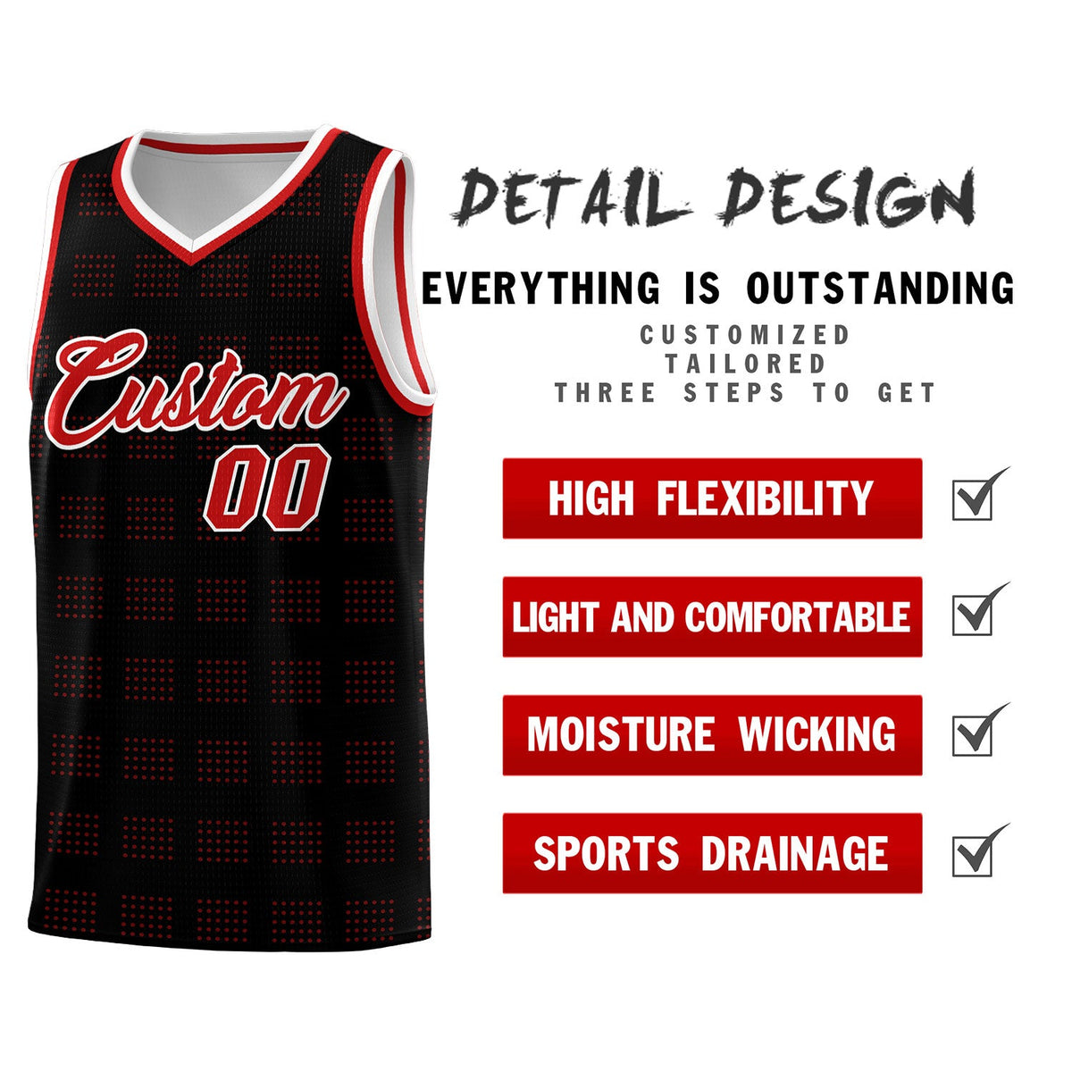 Custom Black Red Trailblazer Dot Pattern Sports Uniform Basketball Jersey