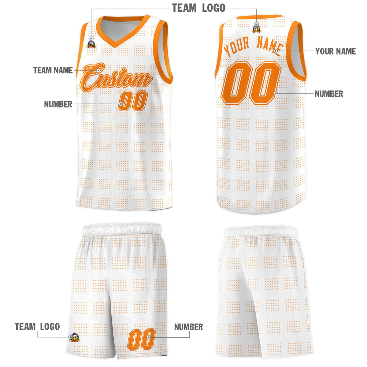 Custom White Orange Trailblazer Dot Pattern Sports Uniform Basketball Jersey
