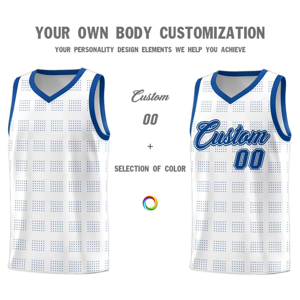 Custom White Royal Trailblazer Dot Pattern Sports Uniform Basketball Jersey