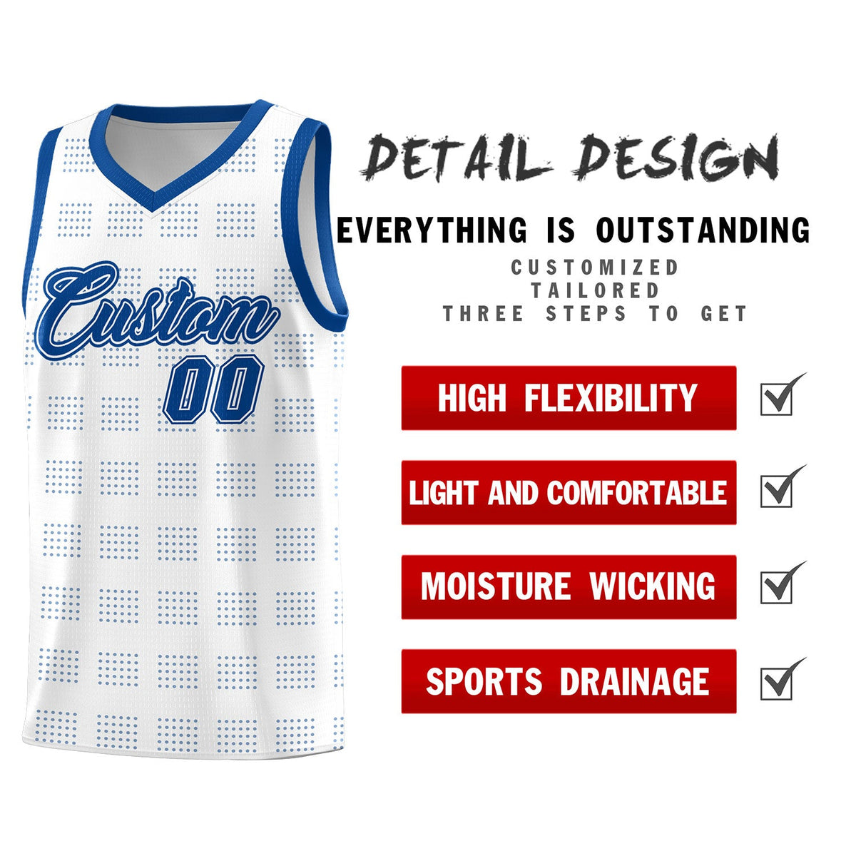Custom White Royal Trailblazer Dot Pattern Sports Uniform Basketball Jersey