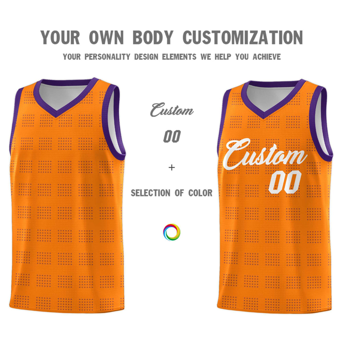 Custom Orange Purple Trailblazer Dot Pattern Sports Uniform Basketball Jersey