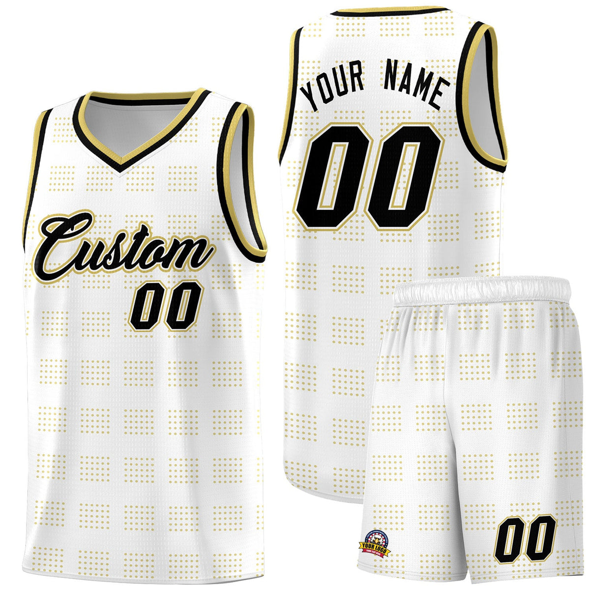 Custom White Old Gold Trailblazer Dot Pattern Sports Uniform Basketball Jersey