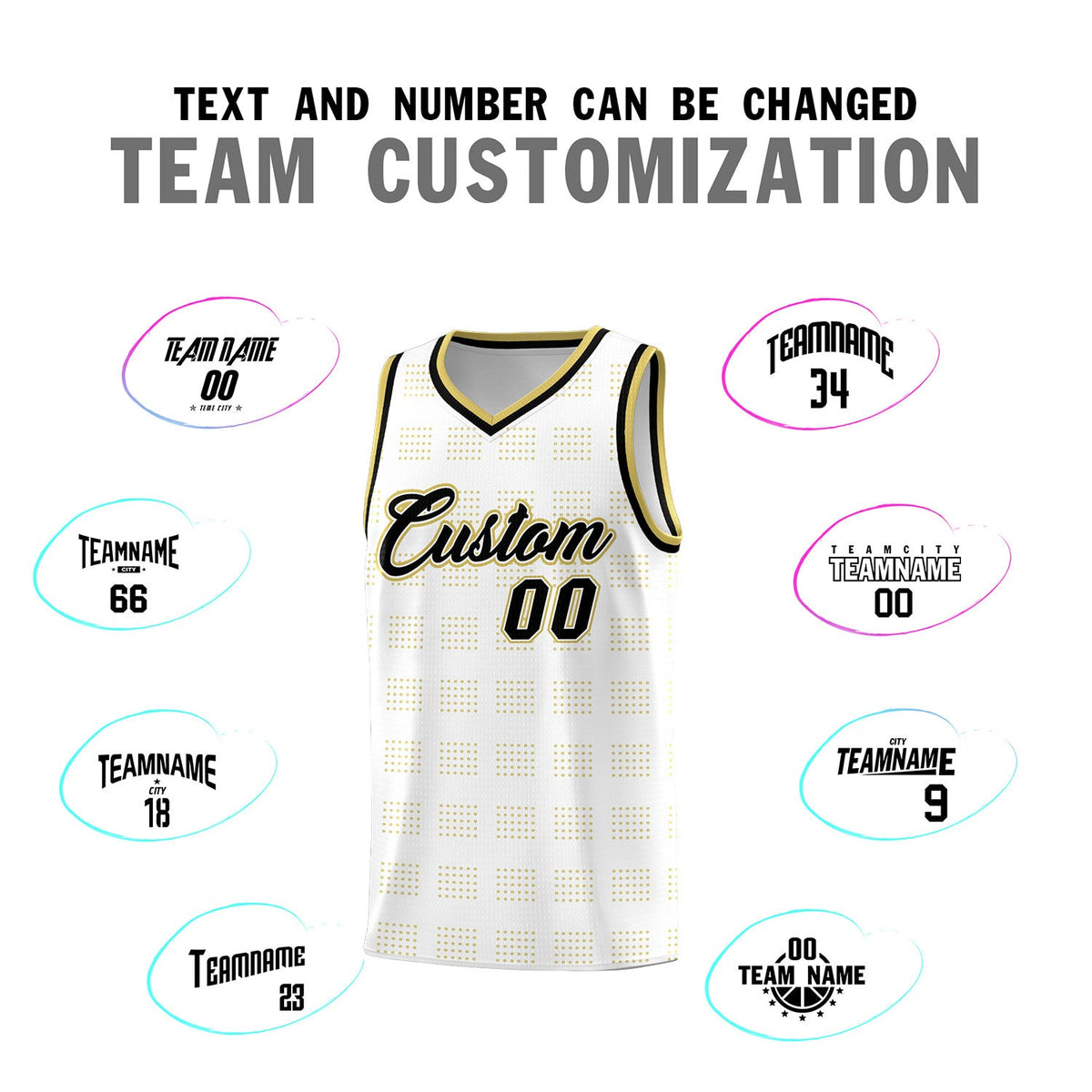 Custom White Old Gold Trailblazer Dot Pattern Sports Uniform Basketball Jersey