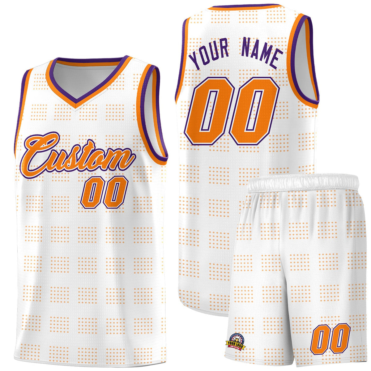 Custom White Orange Trailblazer Dot Pattern Sports Uniform Basketball Jersey
