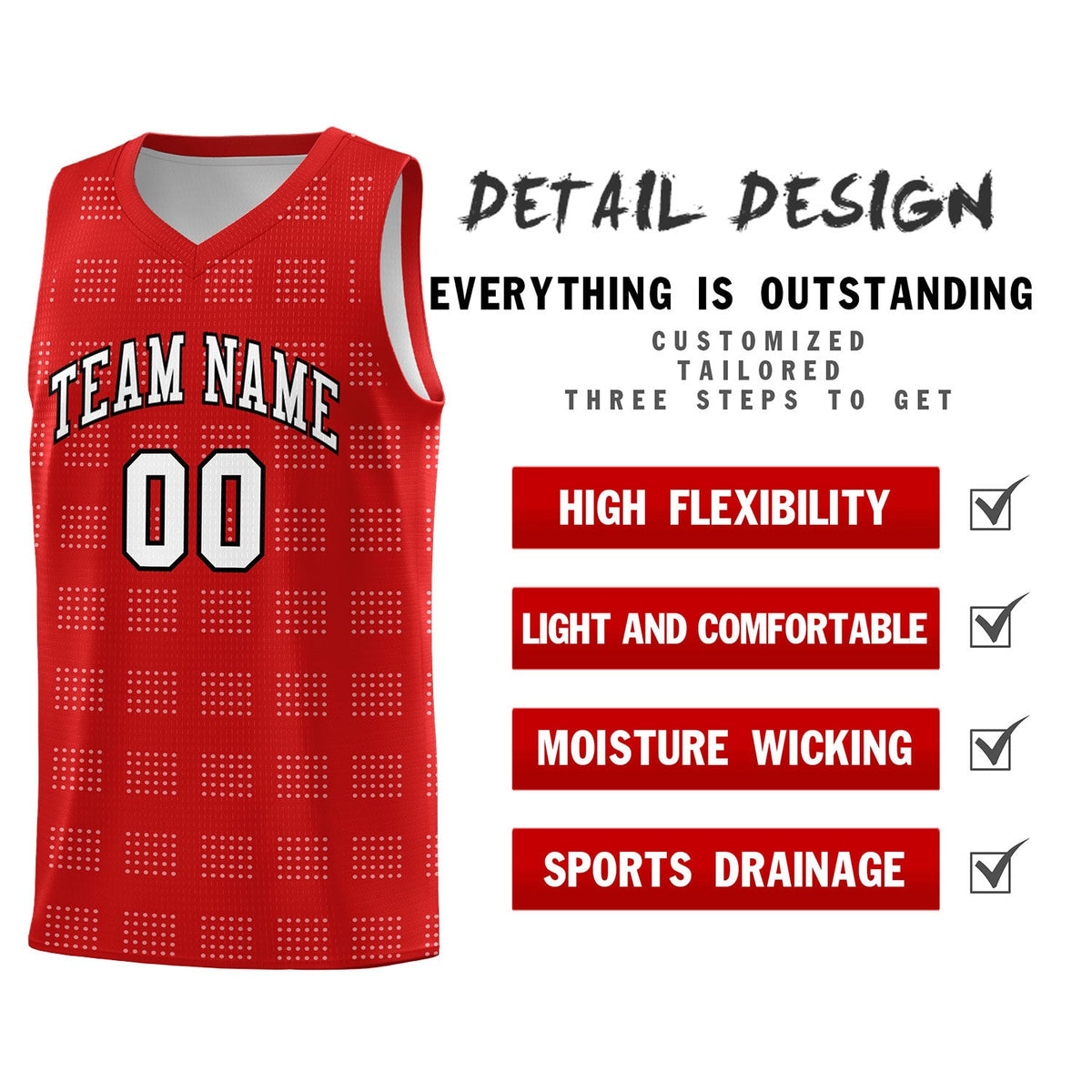 Custom Red White Trailblazer Dot Pattern Sports Uniform Basketball Jersey