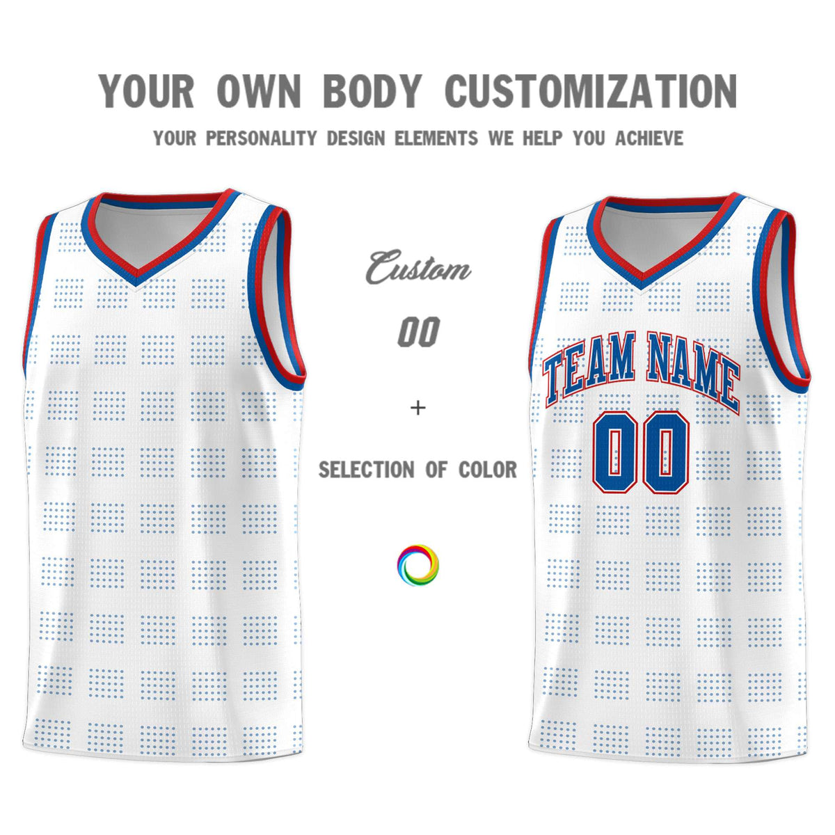 Custom White Royal Trailblazer Dot Pattern Sports Uniform Basketball Jersey