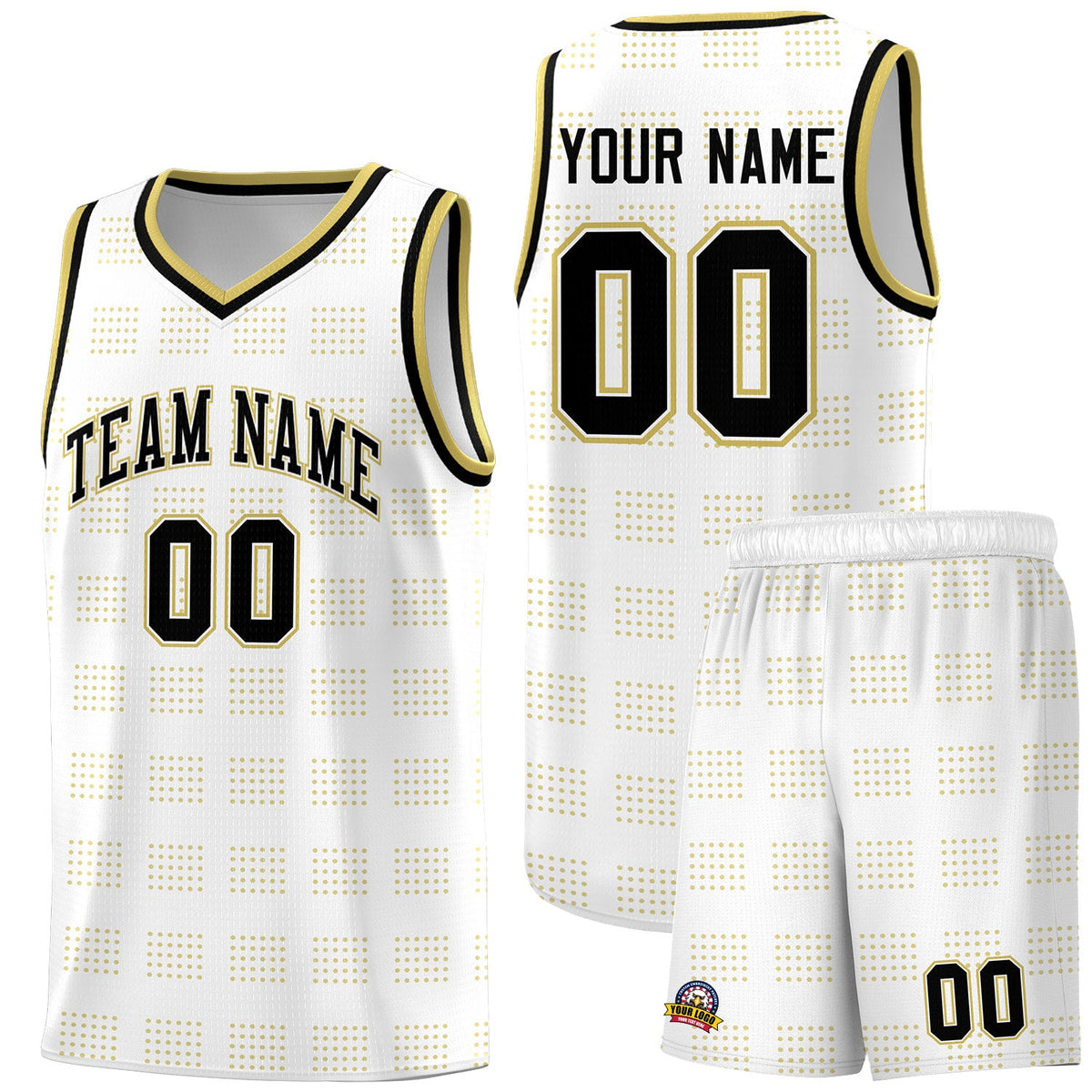 Custom White Old Gold Trailblazer Dot Pattern Sports Uniform Basketball Jersey