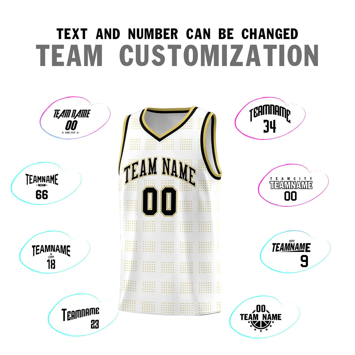 Custom White Old Gold Trailblazer Dot Pattern Sports Uniform Basketball Jersey