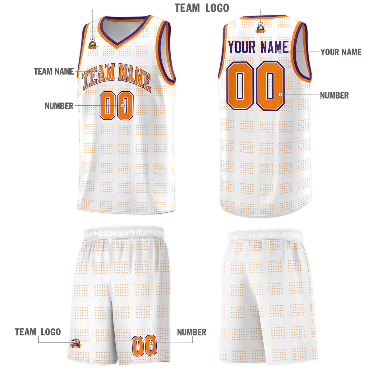 Custom White Orange Trailblazer Dot Pattern Sports Uniform Basketball Jersey