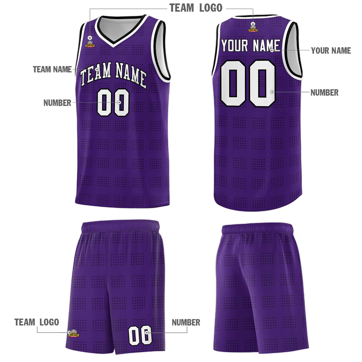 Custom Purple Black Trailblazer Dot Pattern Sports Uniform Basketball Jersey
