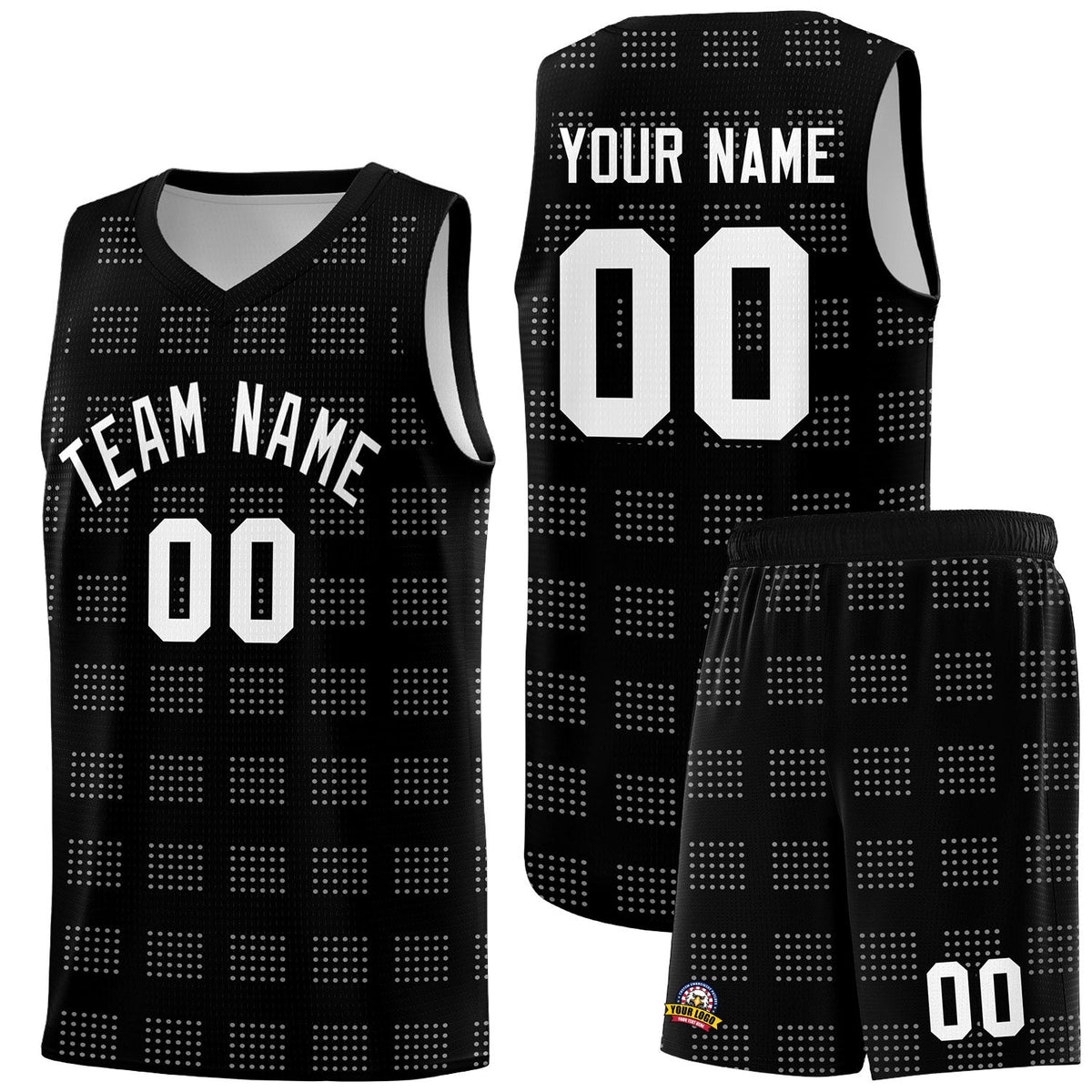 Custom Black White Trailblazer Dot Pattern Sports Uniform Basketball Jersey