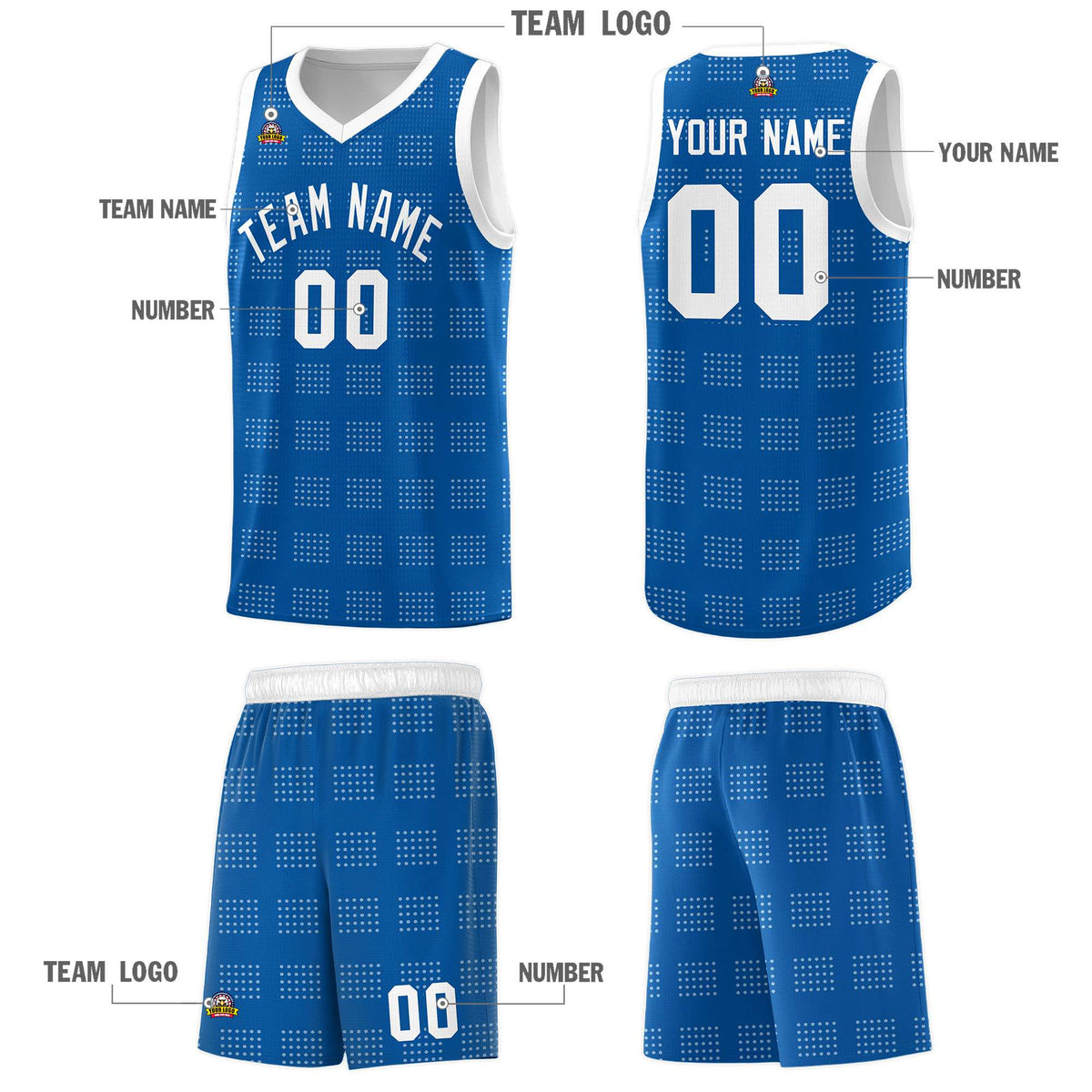 Custom Royal White Trailblazer Dot Pattern Sports Uniform Basketball Jersey