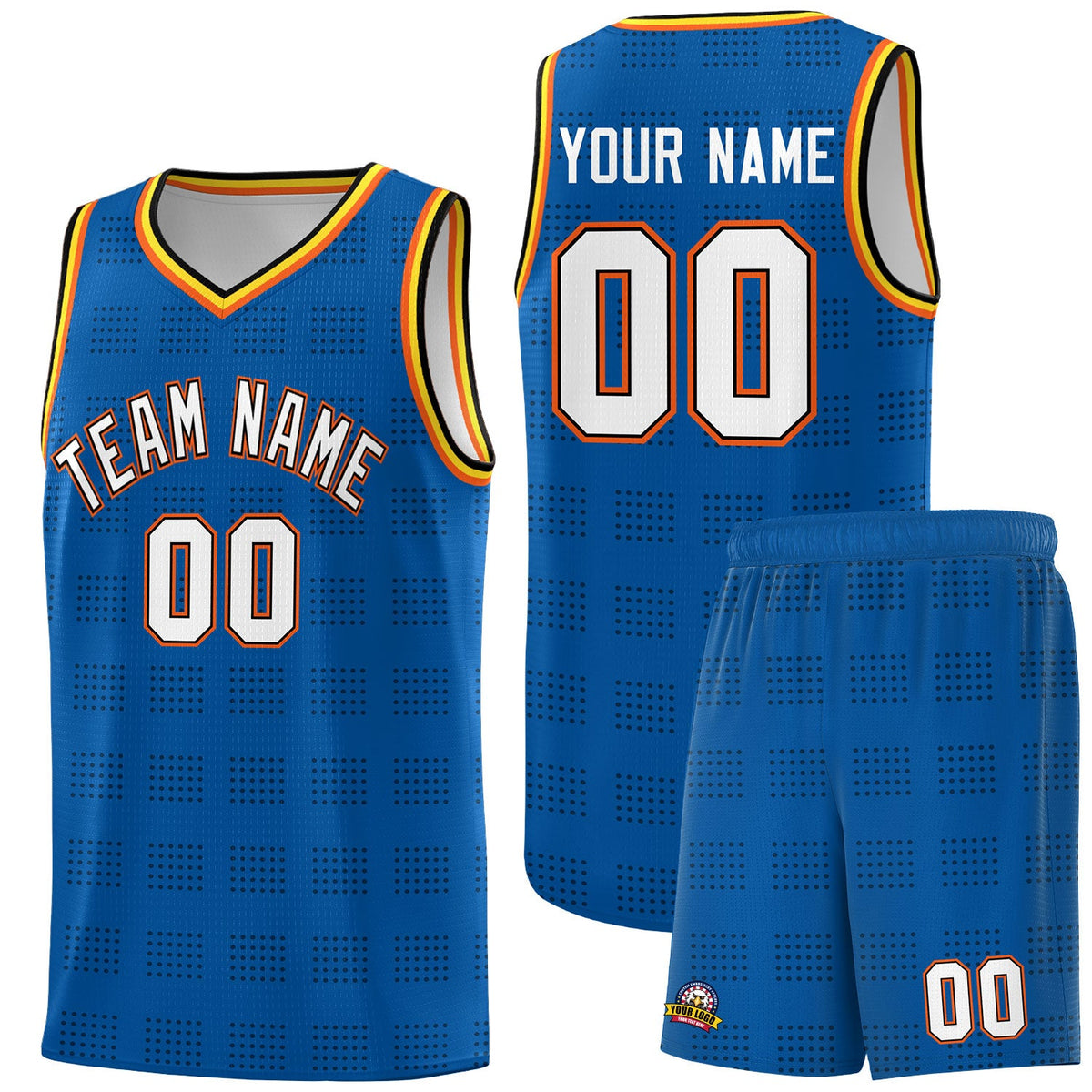 Custom Royal Black Trailblazer Dot Pattern Sports Uniform Basketball Jersey