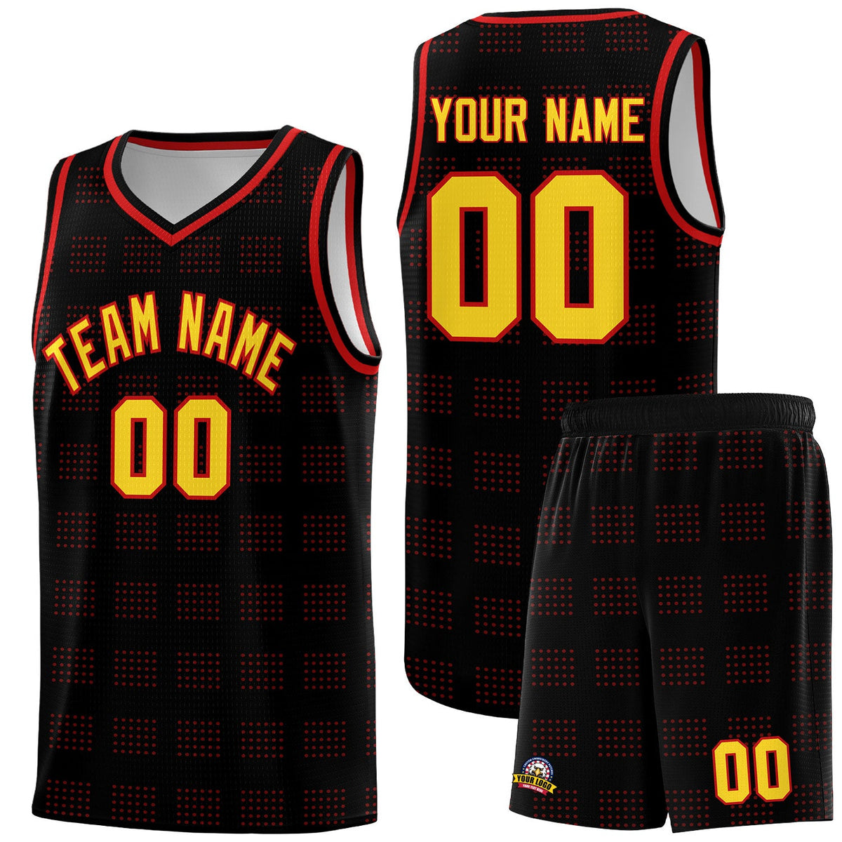 Custom Black Red Trailblazer Dot Pattern Sports Uniform Basketball Jersey