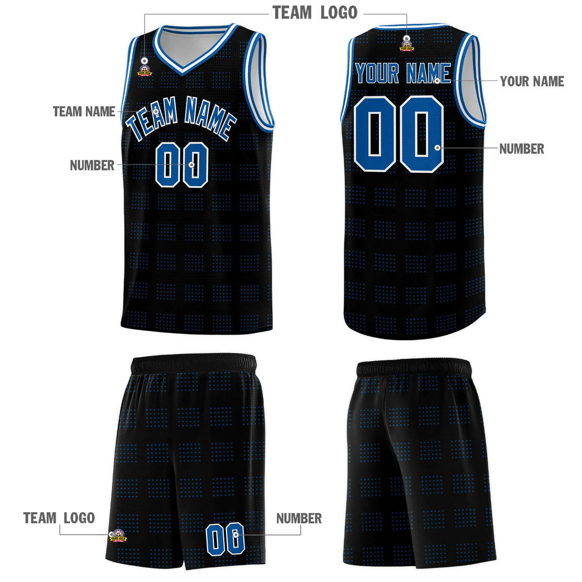 Custom Black Royal Trailblazer Dot Pattern Sports Uniform Basketball Jersey