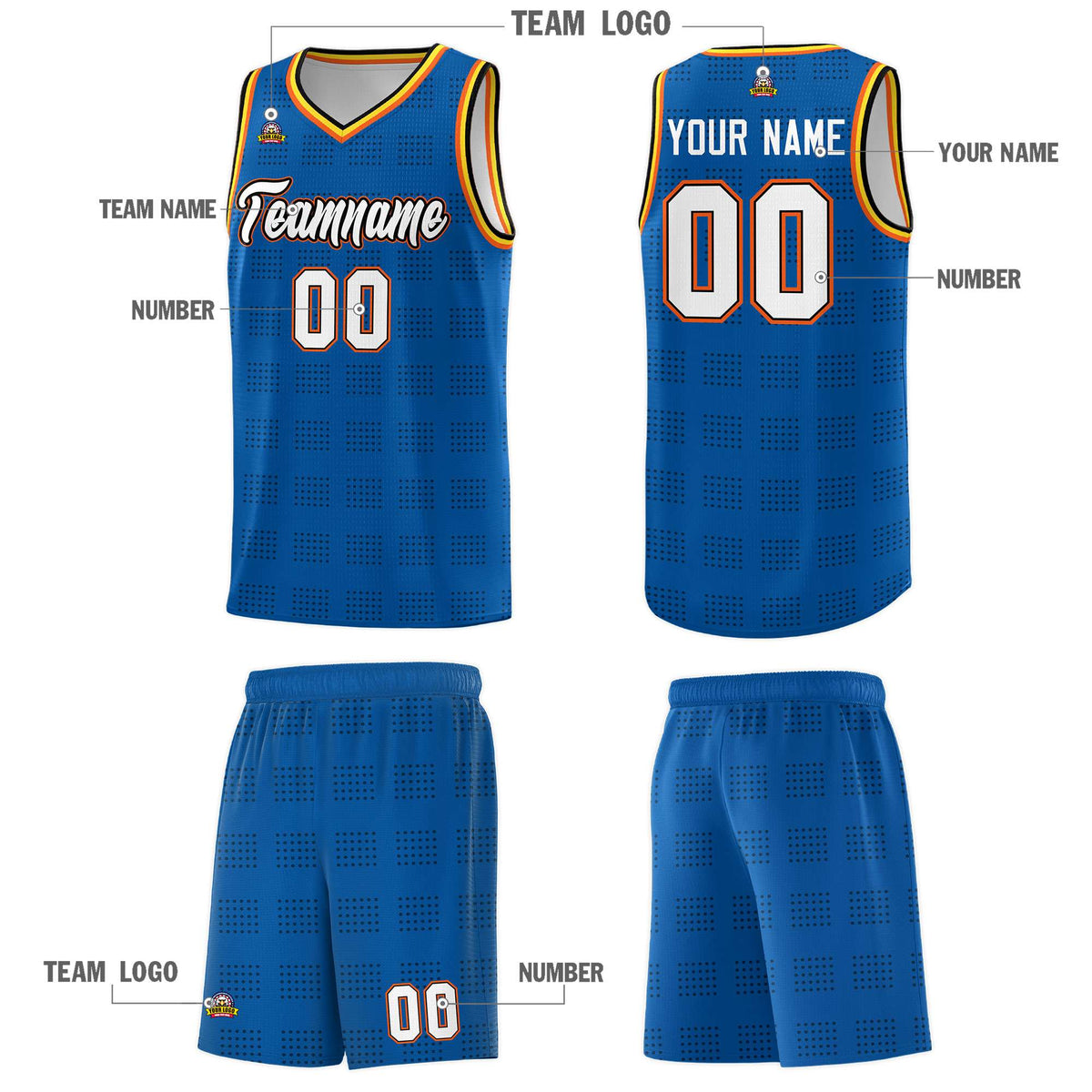 Custom Royal Black Trailblazer Dot Pattern Sports Uniform Basketball Jersey