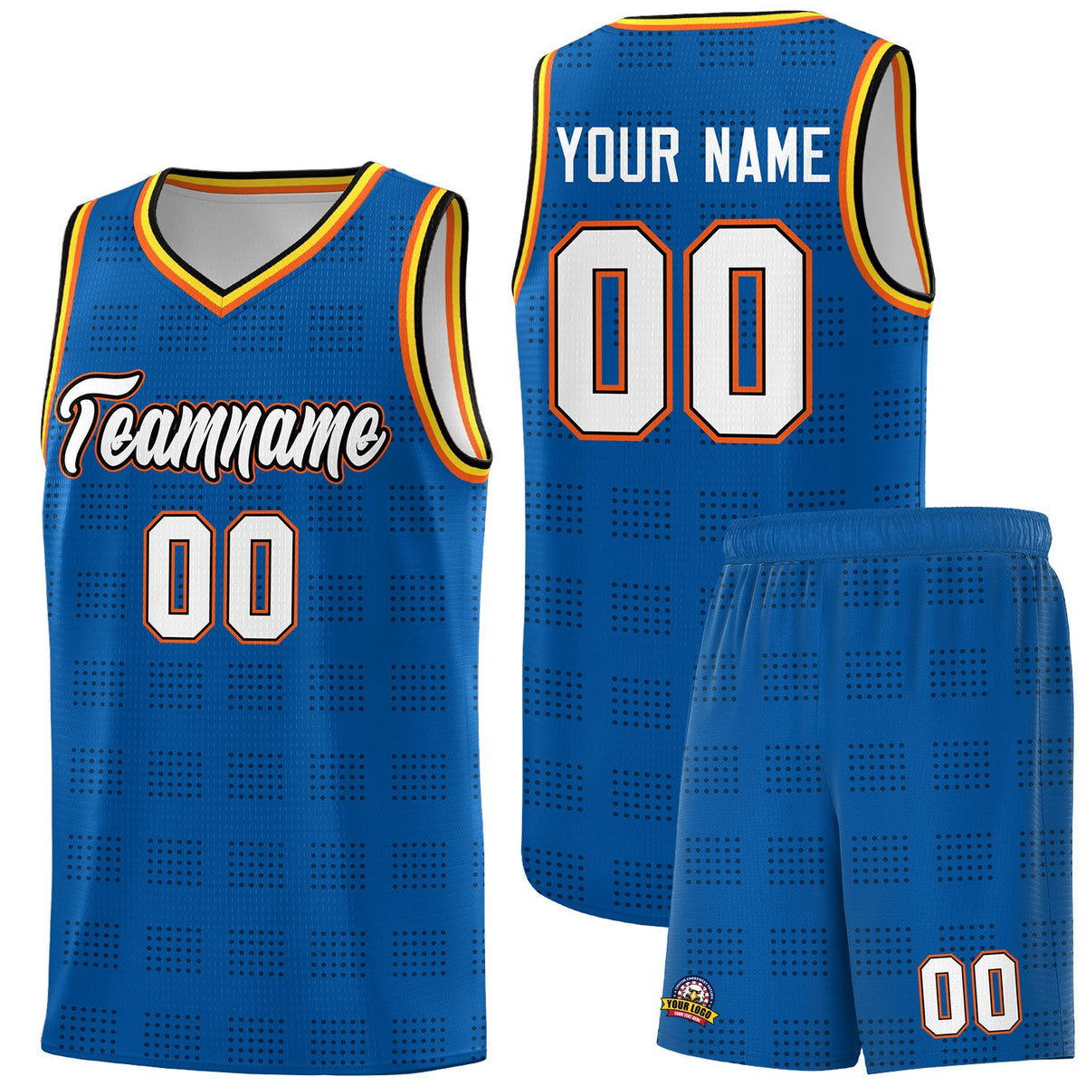 Custom Royal Black Trailblazer Dot Pattern Sports Uniform Basketball Jersey