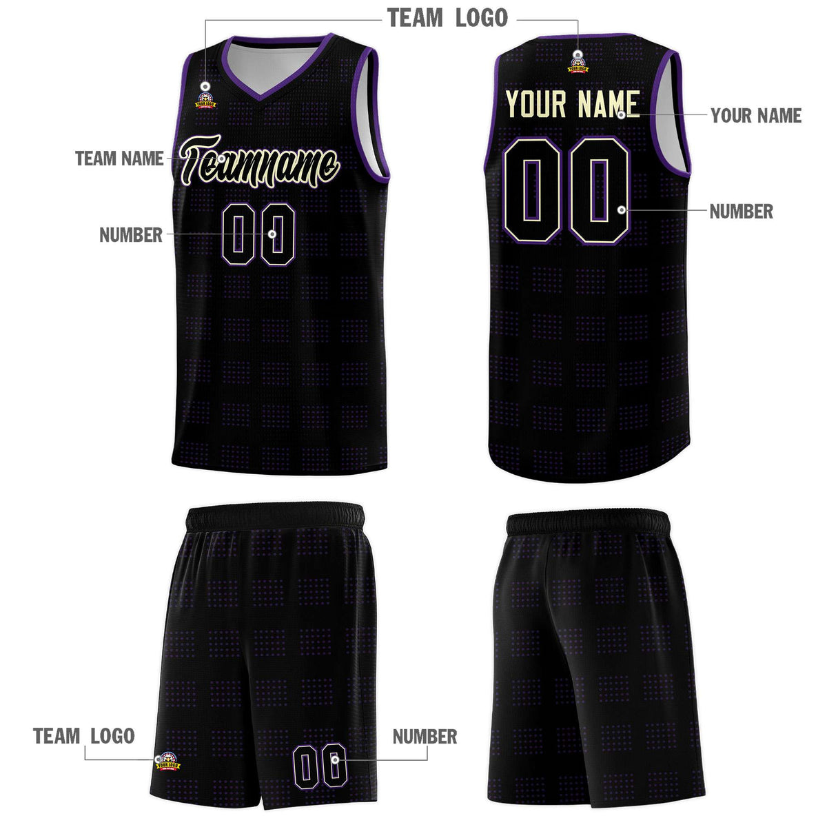 Custom Black Purple Trailblazer Dot Pattern Sports Uniform Basketball Jersey