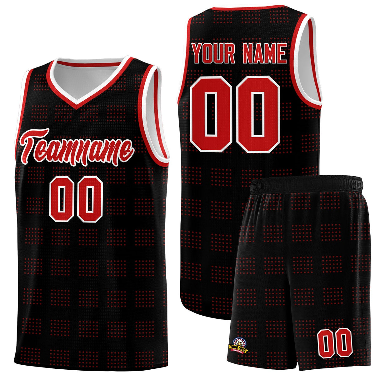 Custom Black Red Trailblazer Dot Pattern Sports Uniform Basketball Jersey